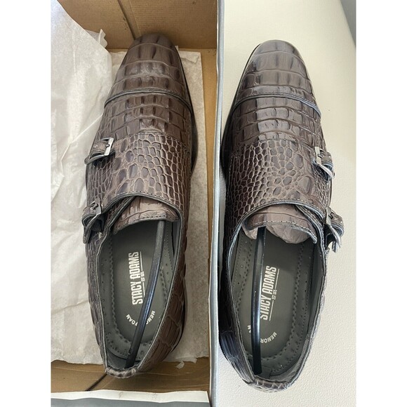 Stacey Adams  “Golato” Gray leather Hornback crocodile print double Monk 9 1/2 main image 5